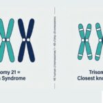 Diagram comparing human chromosome 21 (trisomy 21, Down syndrome) with chimpanzee chromosome 22 (trisomy 22, the closest known biological parallel)
